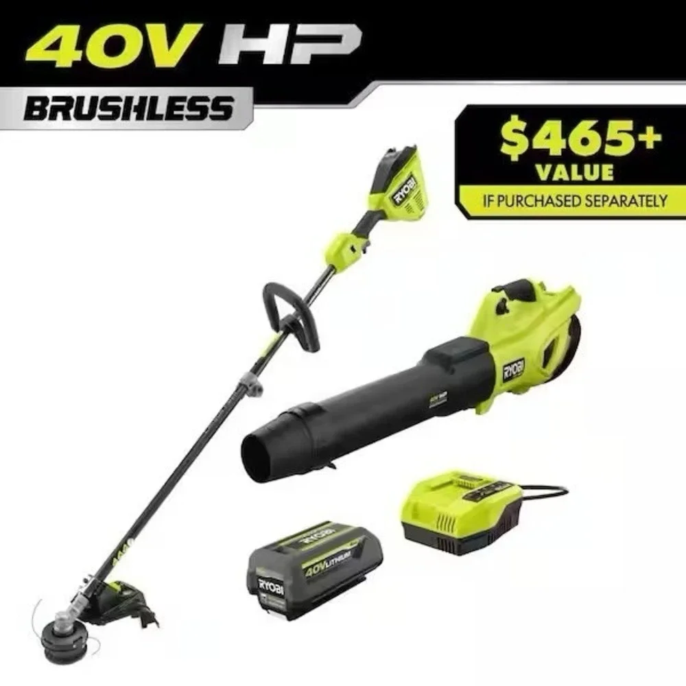 RYOBI 40V HP Brushless 650 CFM Blower & Carbon Fiber Trimmer Kit 4Ah